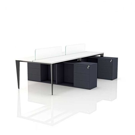 میز گروهی BW6063 با صفحه سفید و فایل مشکی و پایه فلزی